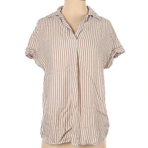 BeachLunchLounge Stripes Collar Short Sleeve Top Size Small